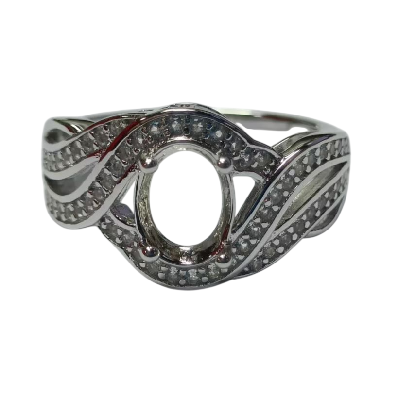 Sterling Silver Semi Mount Ring Setting Oval OV 8X6mm Swirl Shank DHJ