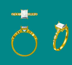 Sterling Silver Semi Mount Ring Setting Emerald OCT 8x6mm with CZ Accents