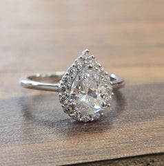 Sterling Silver Semi Mount Ring Setting Pear PE 8x6mm Halo CZ Accents Syz Jewelry