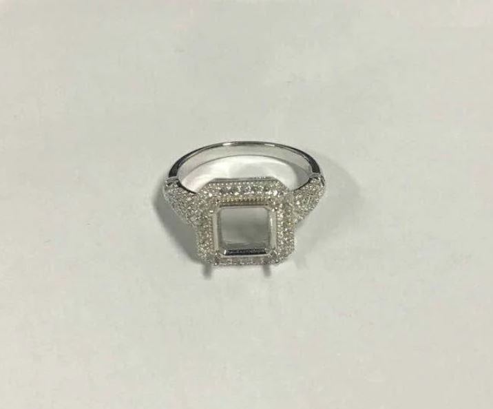 Sterling Silver Semi Mount Ring Setting Emerald OCT 8X8mm DHJ