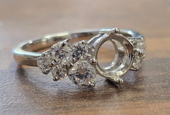 9K White Gold Semi Mount Ring Setting Round RD 7mm with CVD Accents Syz Jewelry