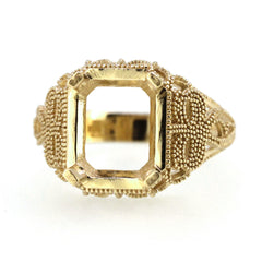 Sterling Silver Semi Mount Ring Setting Emerald Cut Oct 10x8mm Milgrain Art Deco Style Syzjewelry