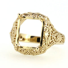 Art Deco Sterling Silver Semi Mount Ring Setting Emerald OCT 11x9mm Vintage Repro Syzjewelry