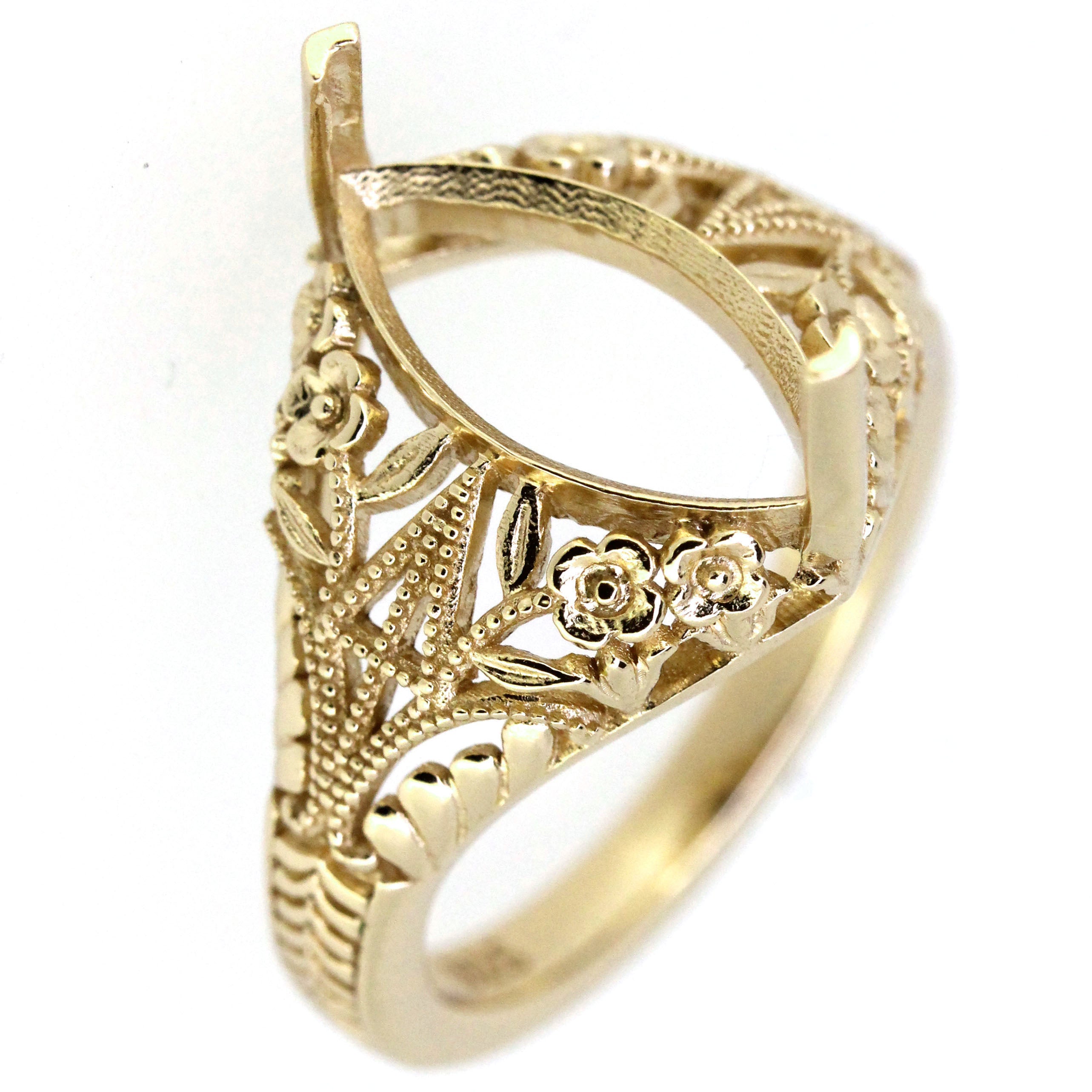 14K Gold Semi Mount Ring Setting Marquise Diamond MQ 14x7mm Art Deco Style Syzjewelry