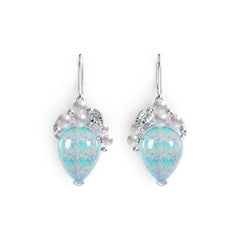 Sterling Silver Semi Mount Earrings Setting Pear PE Cabochon 17x13mm RD 4X4mm RD 3X3mm DHJ