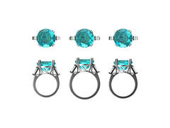 Jewelry Wax Semi Mount Ring Setting Round RD 14x14mm Baguette Shank 3 Stones