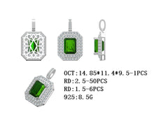 Sterling Silver Semi Mount Pendant Setting Emerald OCT 14.8x Syzjewelry