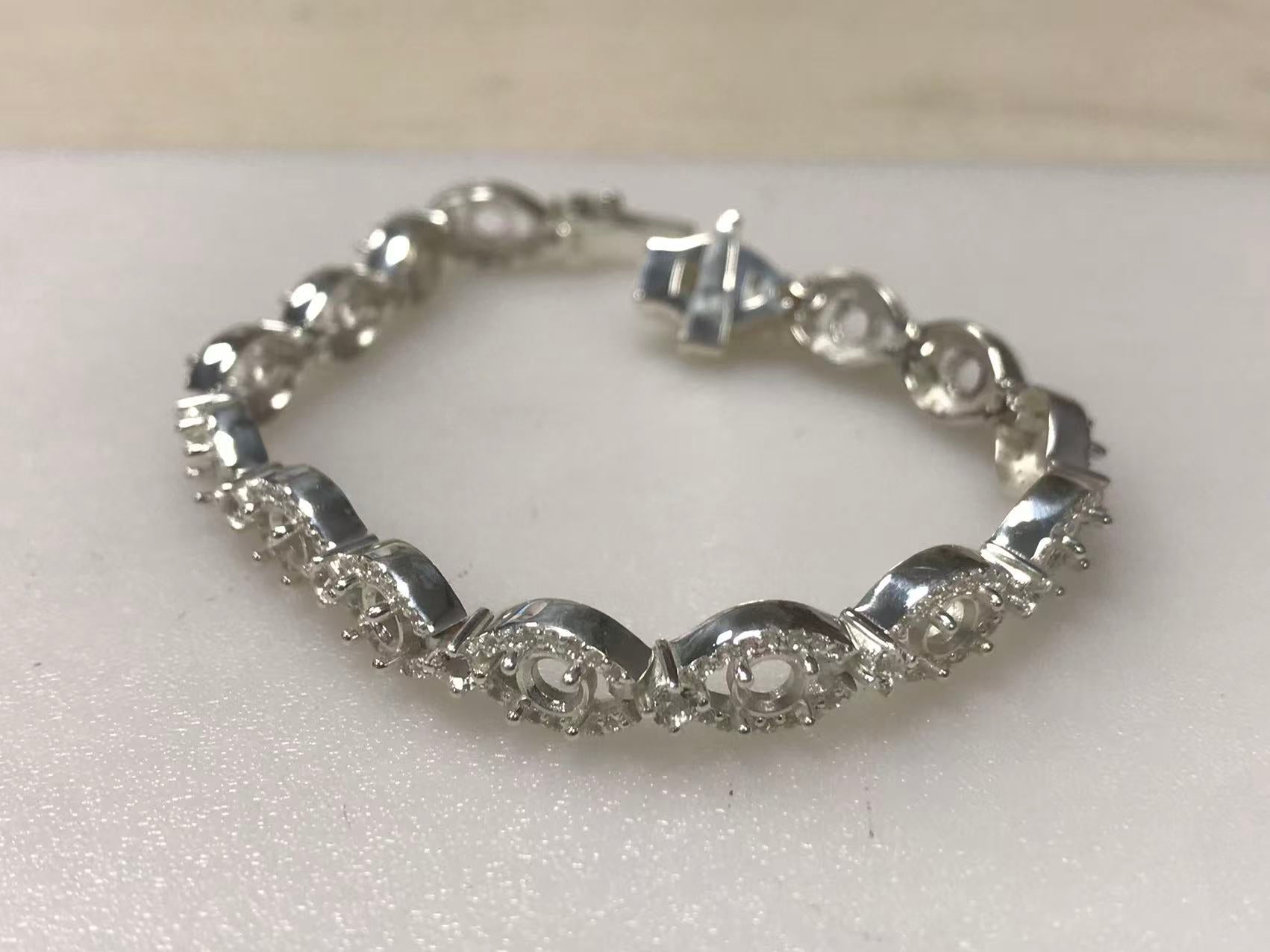 Sterling Silver Semi Mount Bracelet Setting Round RD 4mm Syzjewelry