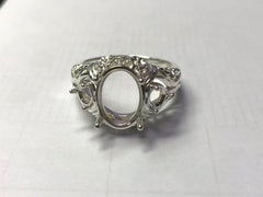 Sterling Silver Semi Mount Ring Setting Oval OV 14x10mm Art Deco Style Syzjewelry