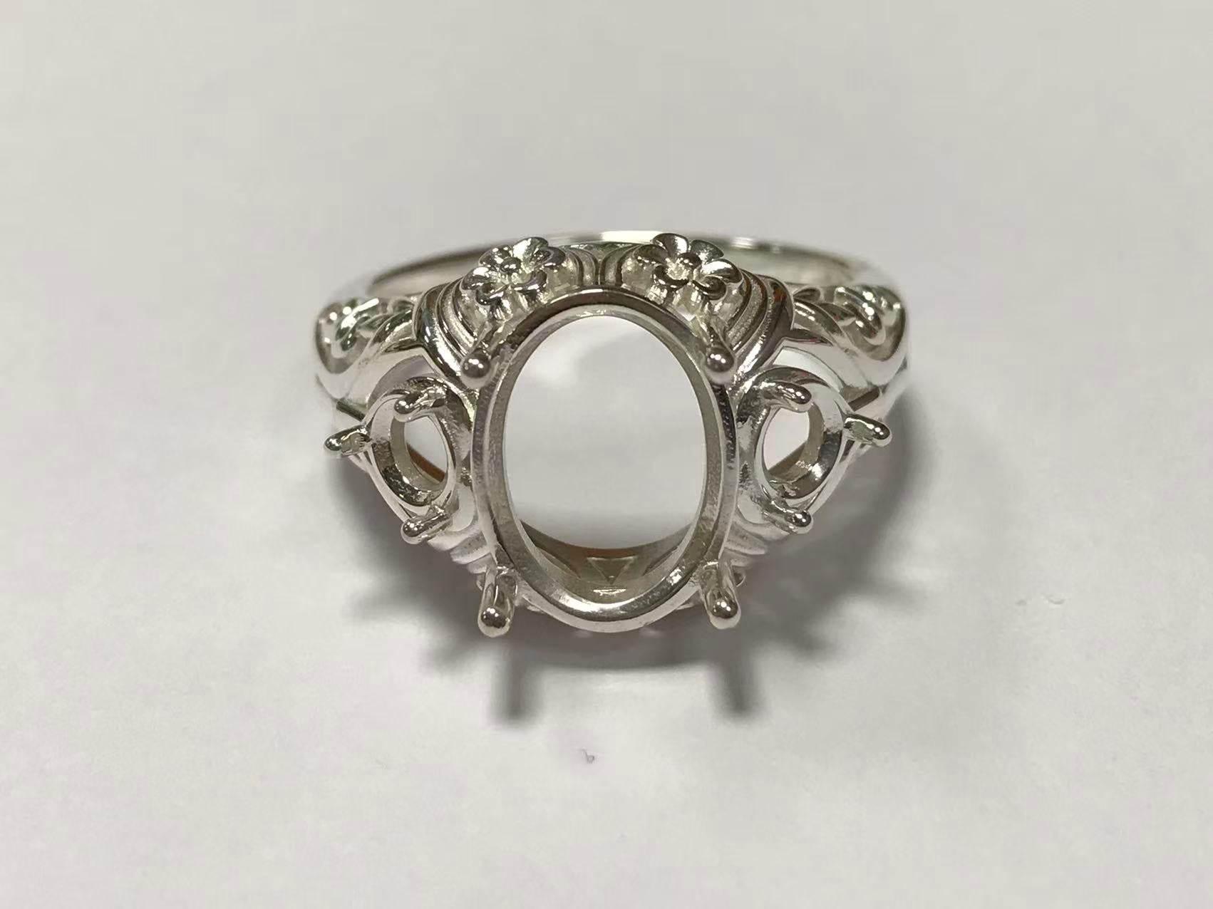 Sterling Silver Semi Mount Ring Setting Oval OV 14x10mm Art Deco Style Syzjewelry