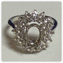 Sterling Silver Semi Mount Ring Setting OV 8X6mm White Topaz Double Halo DHJ