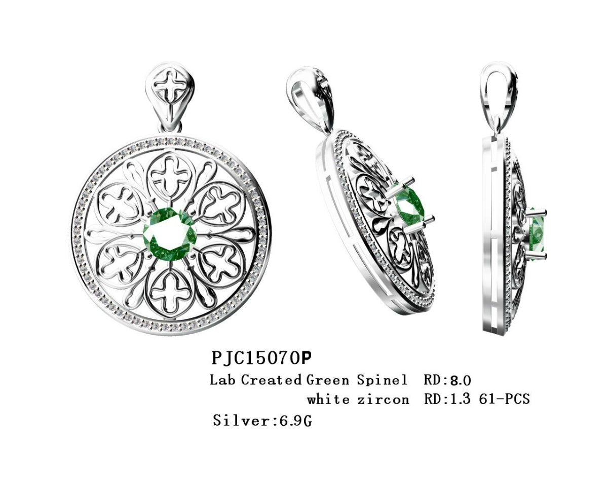 Sterling Silver Semi Mount Pendant Setting Round RD 8x8mm Halo Art Deco DHJ