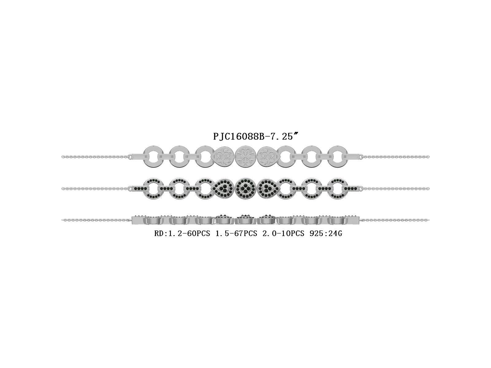 Sterling Silver Bracelet Round RD 2x2mm Extenable W/ Black Moissanite - Syzjewelry
