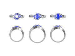 Sterling Silver Semi Mount Ring Setting Oval OV 7X5mm 3 Stones Bypass Ring - Syzjewelry