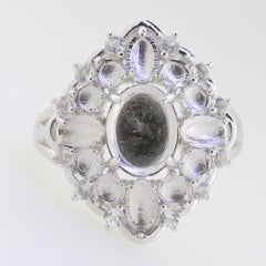 Sterling Silver Semi Mount Ring Setting Cab Oval OV 9X7mm OV 5x3mm RD3x3 Floral Cluster Statement Ring DHJ