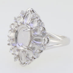 Sterling Silver Semi Mount Ring Setting Cab Oval OV 9X7mm OV 5x3mm RD3x3 Floral Cluster Statement Ring DHJ