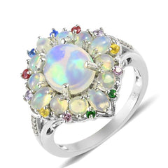 Sterling Silver Semi Mount Ring Setting Cab Oval OV 9X7mm OV 5x3mm RD3x3 Floral Cluster Statement Ring DHJ