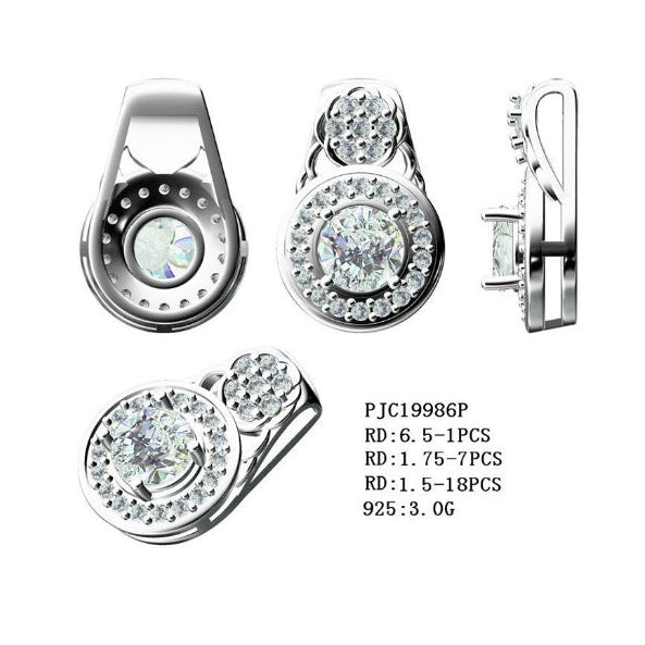Sterling Silver Semi Mount Pendant Setting Round RD 6.5x6.5mm Halo DHJ