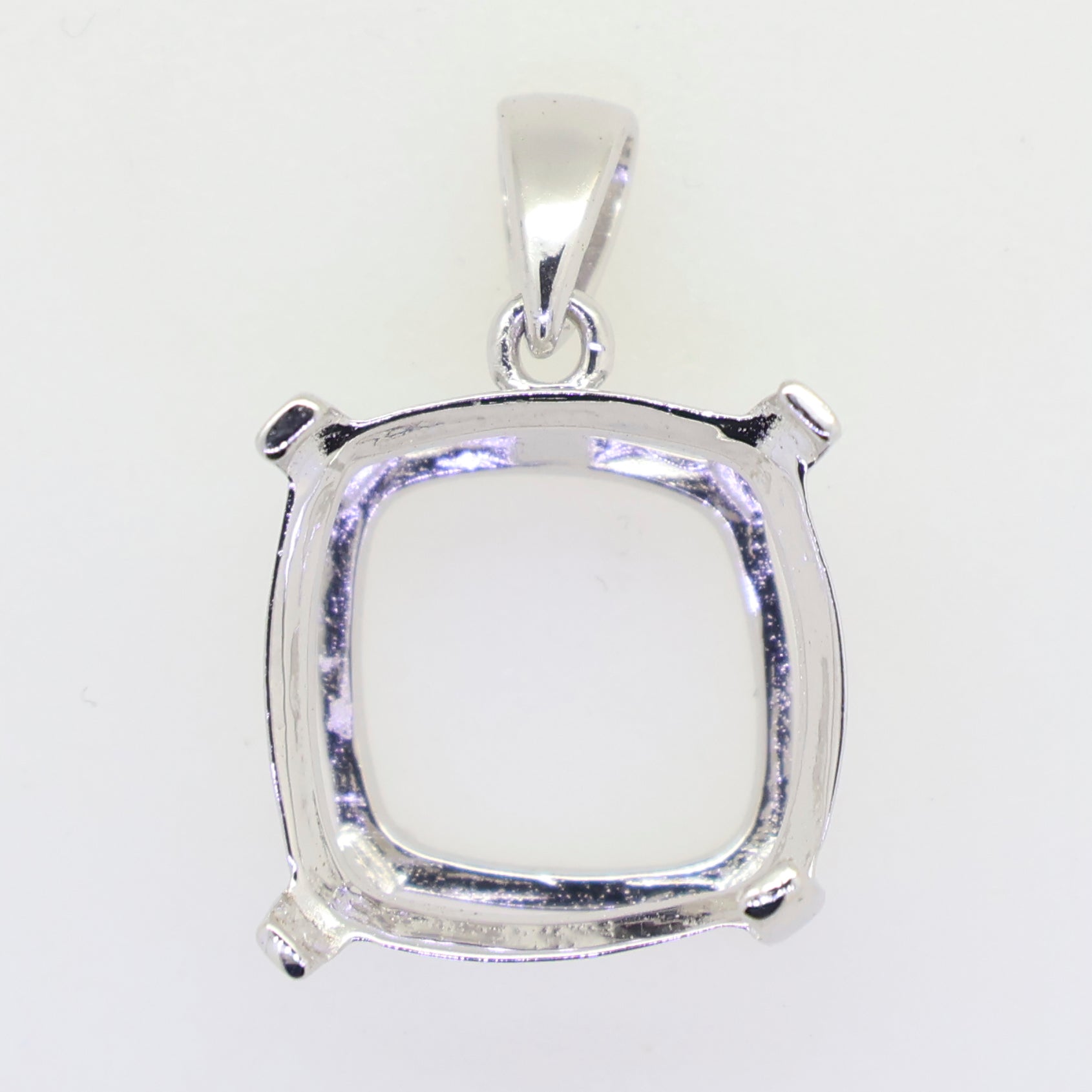 Sterling Silver Semi Mount Pendant Setting Cushion CU 12X12mm Syzjewelry