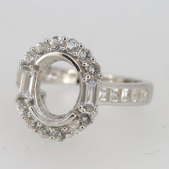 Sterling Silver Semi Mount Ring Setting Oval OV 10x8mm Halo White Topaz Syzjewelry