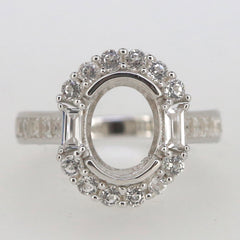 Sterling Silver Semi Mount Ring Setting Oval OV 10x8mm Halo White Topaz Syzjewelry