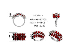 Sterling Silver Semi Mount Ring Setting Oval OV 6x4mm RD 3x3mm 3 Row DHJ