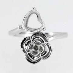 Sterling Silver Semi Mount Ring Setting Heart HT 8x8mm Love & Heart Toi et Moi Bypass Promise Ring Syzjewelry