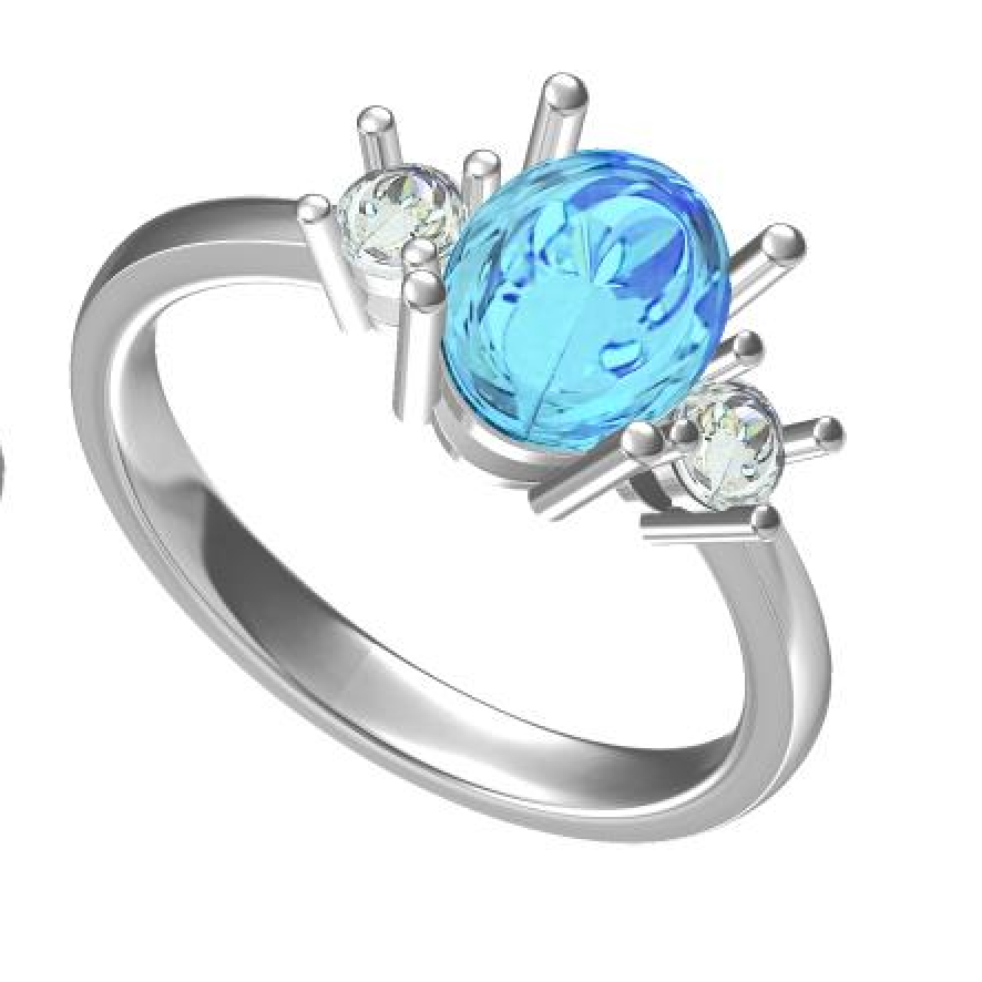 Sterling Silver Semi Mount Ring Setting Oval OV 9X7mm RD 3.5mm 3 Stone Ring Syzjewelry