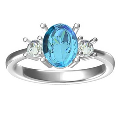 Sterling Silver Semi Mount Ring Setting Oval OV 9X7mm RD 3.5mm 3 Stone Ring Syzjewelry