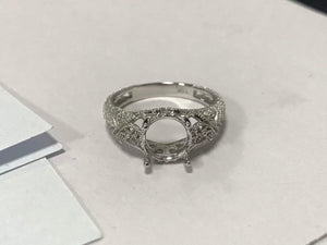 18K Gold Semi Mount Ring Setting Round RD 7.5x7.5mm Art Deco Style Syzjewelry
