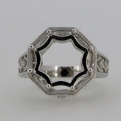 Art Deco stijl sterling zilveren semi-montuur ringzetting rond RD 15x15mm hexagoon Hex 15x15mm