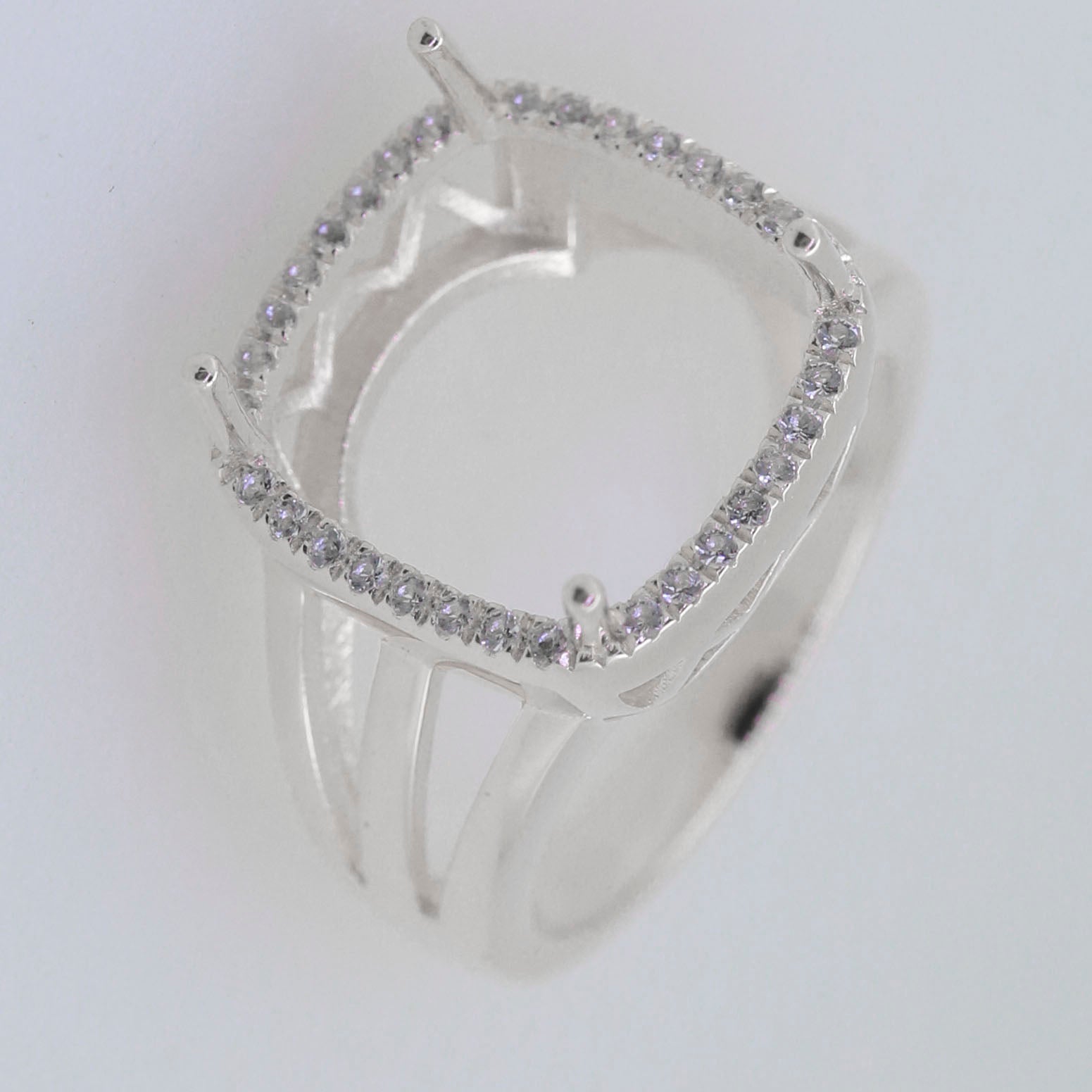 Sterling Silver Semi Mount Ring Setting CU Cushion 13x13mm Syzjewelry