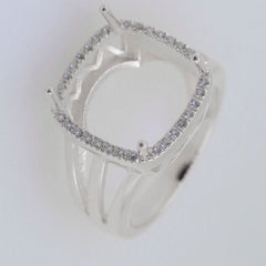 Sterling Silver Semi Mount Ring Setting CU Cushion 13x13mm Syzjewelry