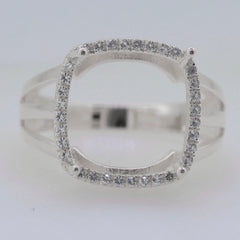 Sterling Silver Semi Mount Ring Setting CU Cushion 13x13mm Syzjewelry