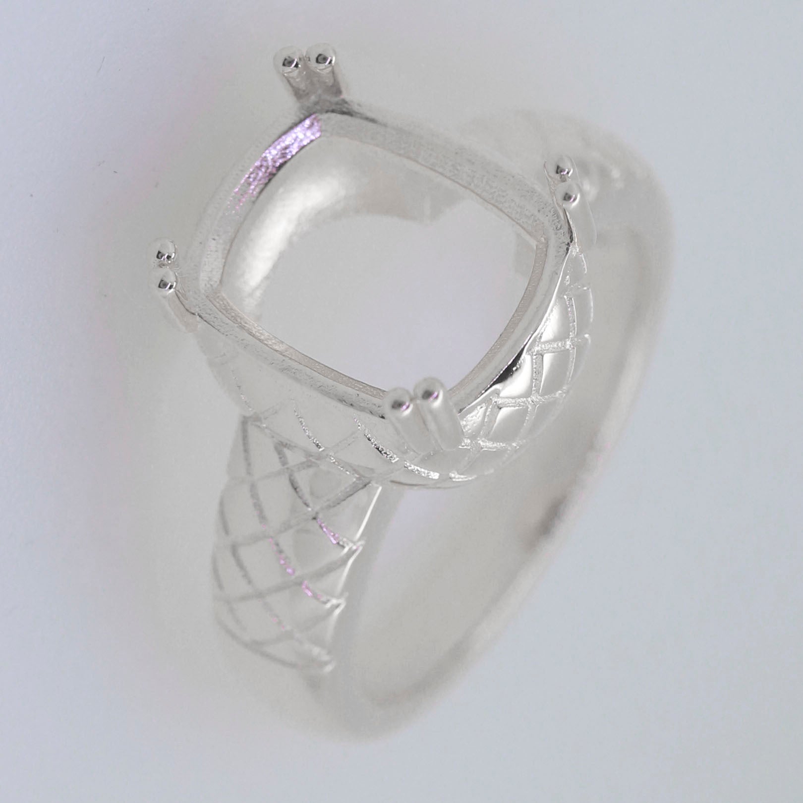 Sterling Silver Semi Mount Ring Setting CU Cushion 12x10mm Syzjewelry