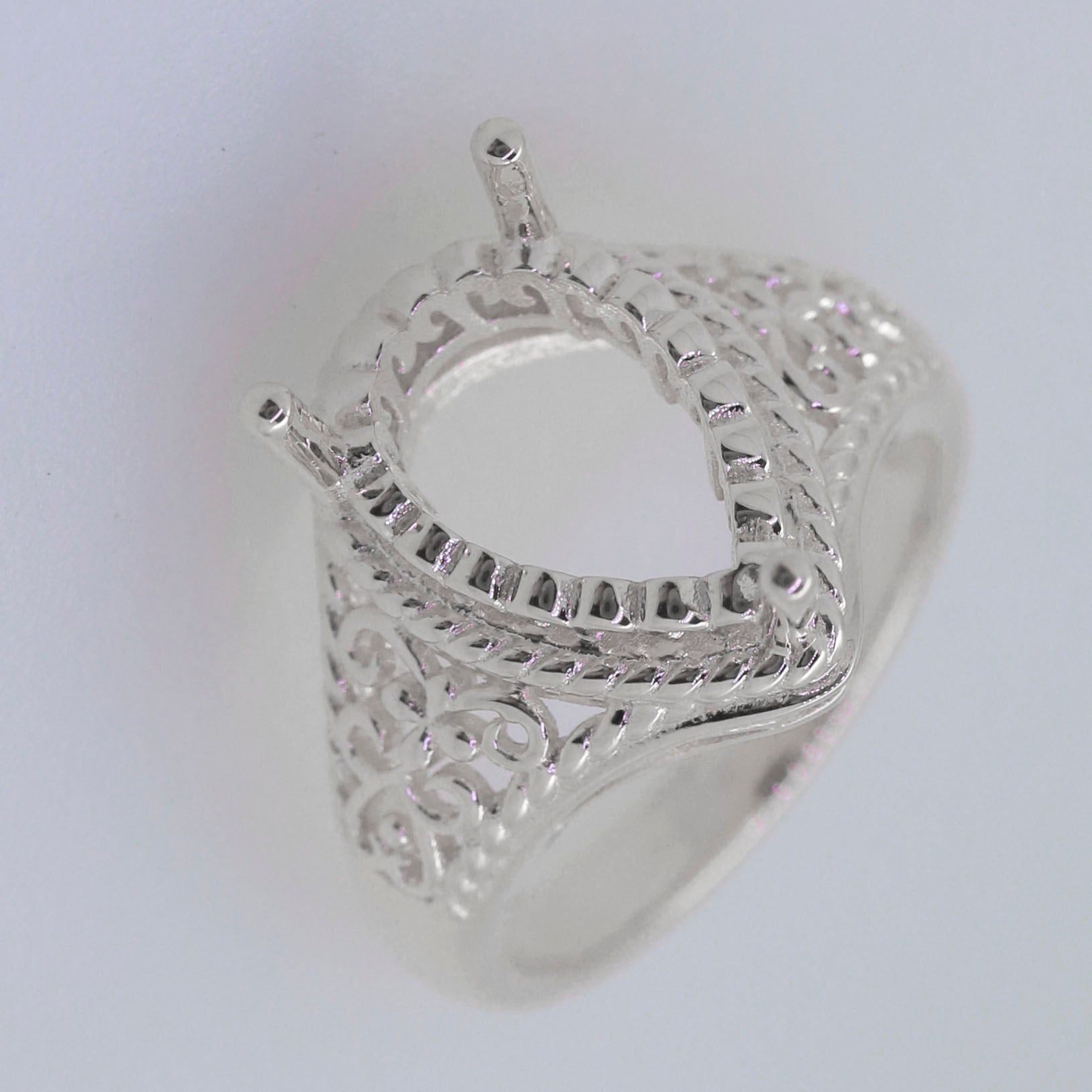 Sterling Silver Semi Mount Ring Setting Pear PE 14x10mm Syzjewelry