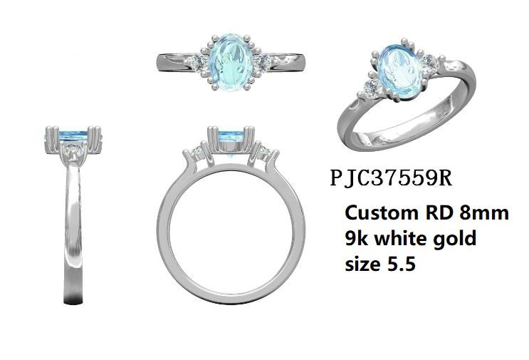 9K White Gold Semi Mount Ring Setting Round RD 8mm with CVD Accents Syz Jewelry