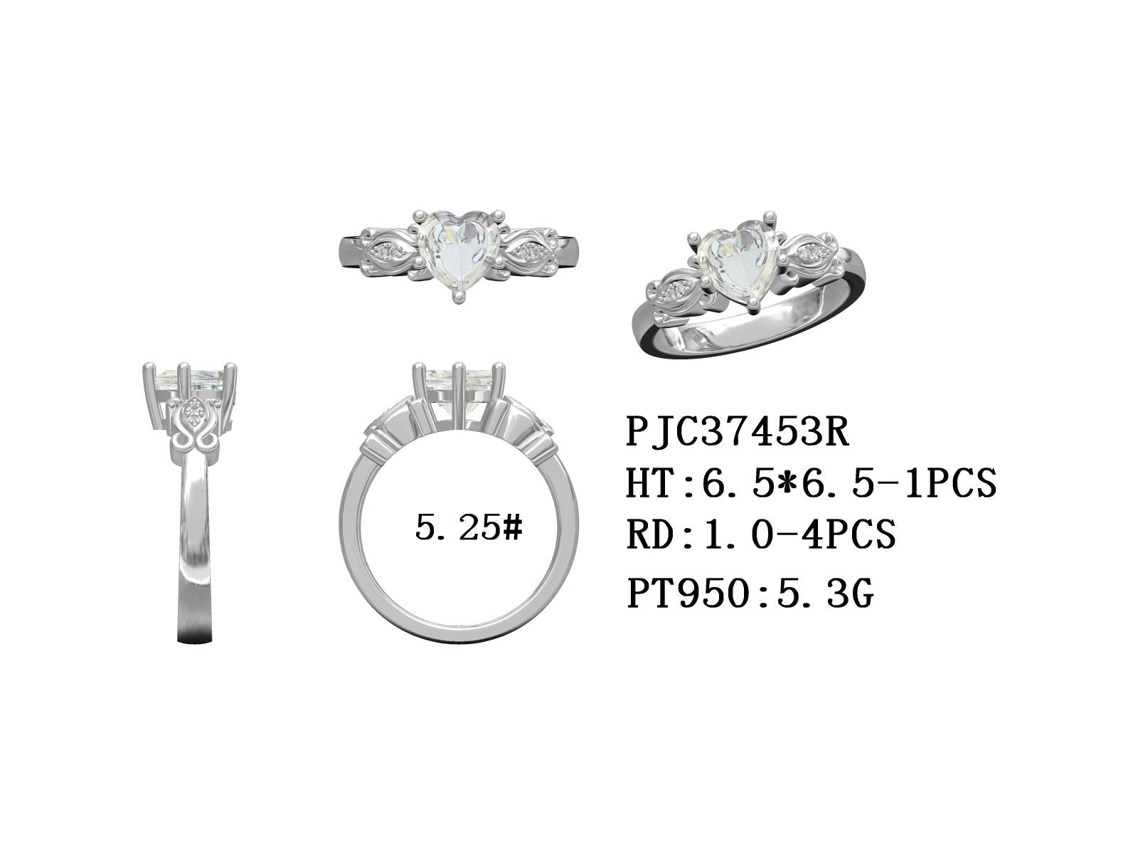 Custom Platinum Semi Mount Ring Setting Heart HT 6.5mm with CVD Accents Syzjewelry