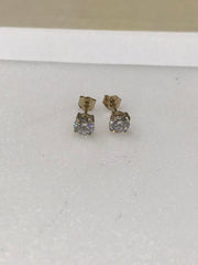 14K Yellow Gold Stud Earrings with Round Lab Diamonds .50 Ct Each Syzjewelry