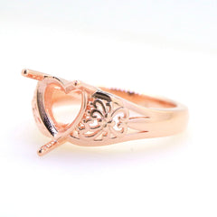 Art Deco Sterling Silver Semi Mount Ring Setting Heart HT 9x9mm Syzjewelry