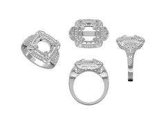 Sterling Silver Semi Mount Ring Setting Cushion CU 8X8mm Art Deco Style Halo DHJ