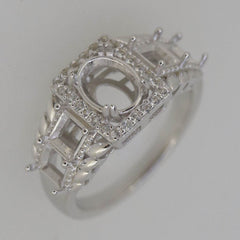 Contemporary Sterling Silver Semi Mount Ring Setting Oval OV 8x6mm SQ 4x4mm 5 Stone - Syzjewelry