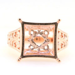 Art Deco Sterling Silver Semi Mount Ring Setting Cushion CU 14x14mm Syzjewelry
