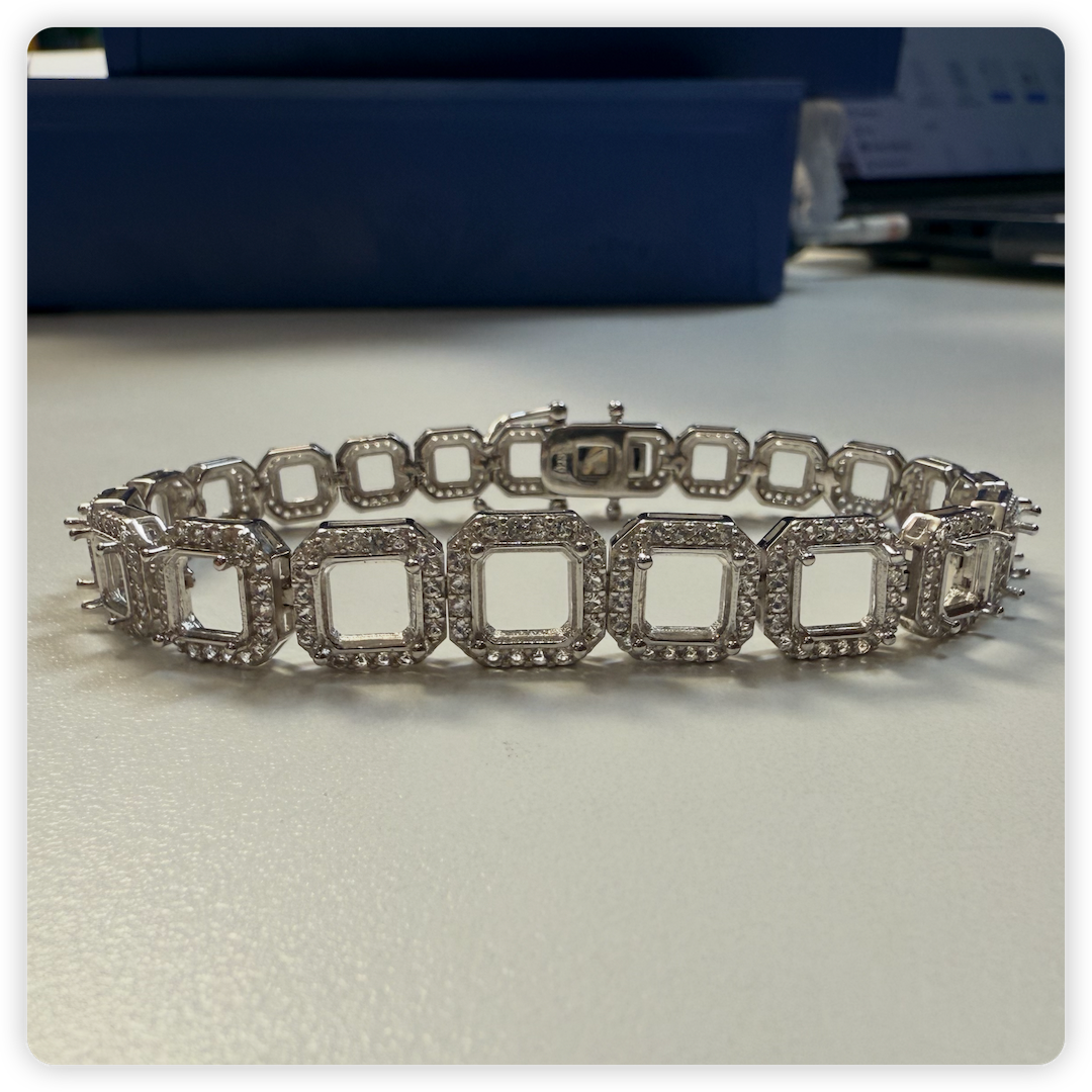 Sterling Silver Semi Mount Tennis Bracelet Setting SQ 8X8 7X7 6x6 5x5mm Syzjewelry