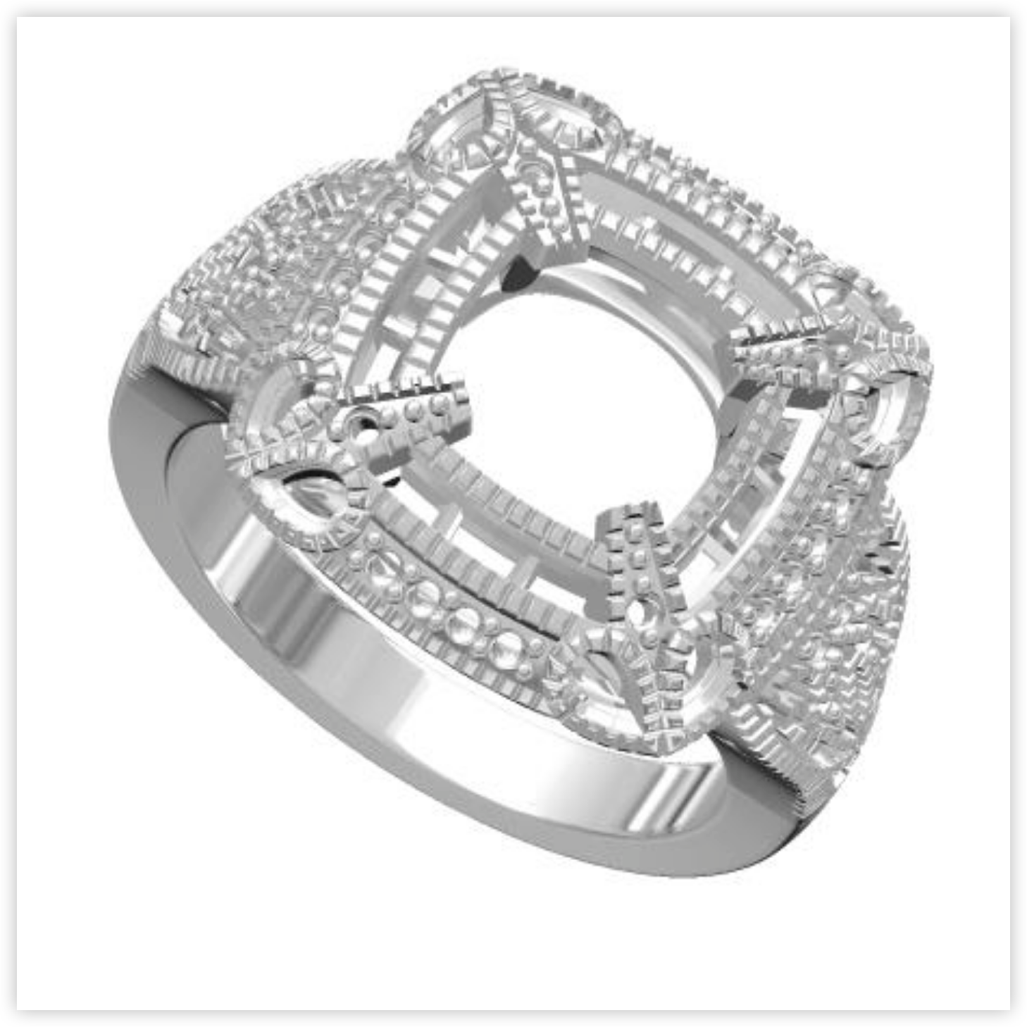 Sterling Silver Semi Mount Ring Setting Cushion CU 8X8mm Art Deco Style Halo DHJ