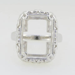 Sterling Silver Semi Mount Ring Setting Emerald OCT 18x13mm Vintage Reproduction - Syzjewelry