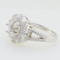 Sterling Silver Semi Mount Ring Setting RD 8x8mm W/ White Topaz Split Shank - Syzjewelry