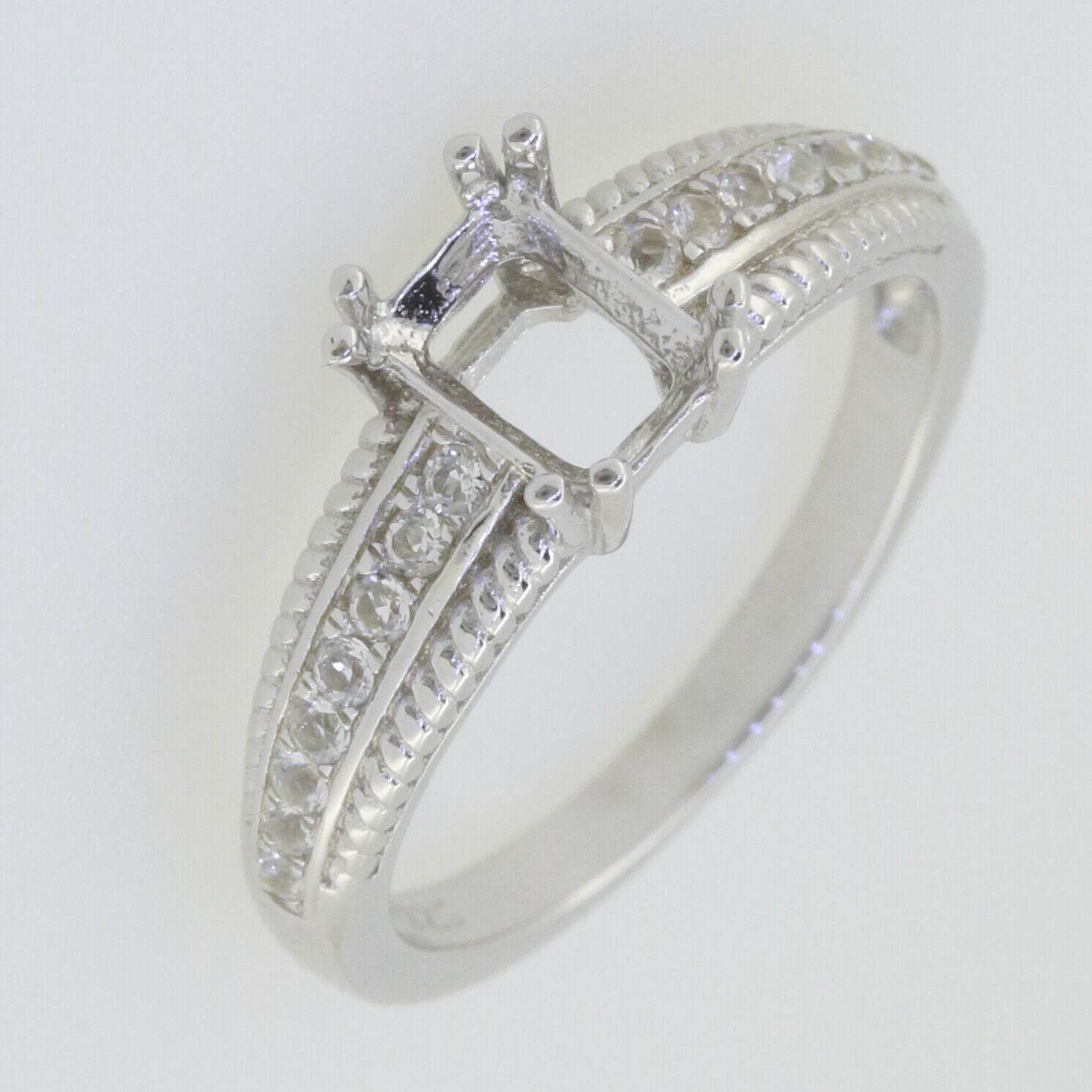 Sterling Silver Semi Mount Ring Setting Cushion Cu 7x5mm Milgrain Topaz - Syzjewelry