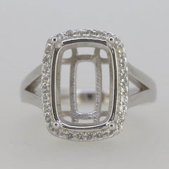 Sterling Silver Semi Mount Ring Setting Cushion CU 14X10mm White Topaz N0375 - Syzjewelry
