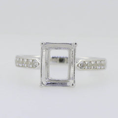 Sterling Silver Semi Mount Ring Setting Emerald OCT 10x8mm White Topaz - Syzjewelry